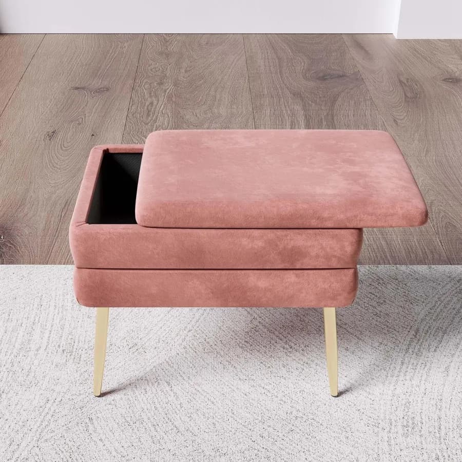 Panca contenitore 50x35 cm in velluto rosa antico gambe oro - Bloom