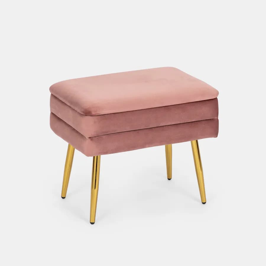Panca contenitore 50x35 cm in velluto rosa antico gambe oro - Bloom