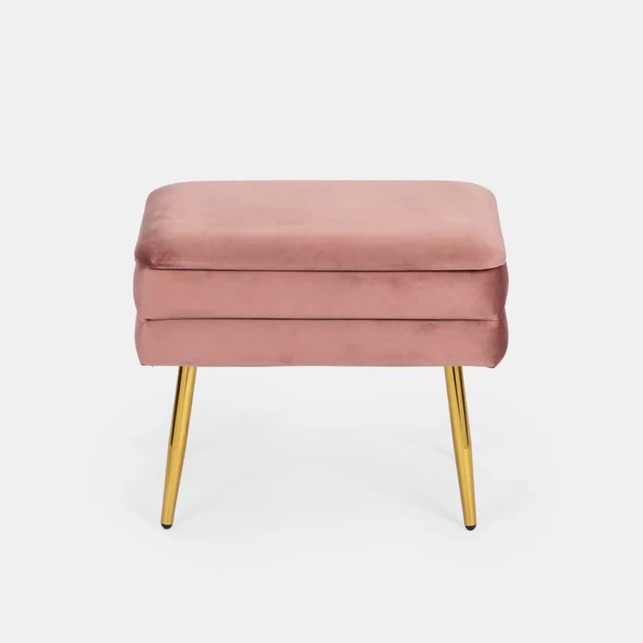 Panca contenitore 50x35 cm in velluto rosa antico gambe oro - Bloom
