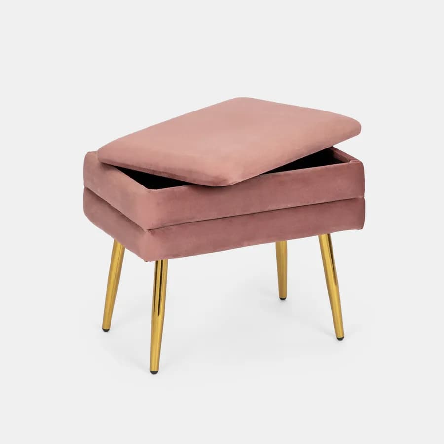 Panca contenitore 50x35 cm in velluto rosa antico gambe oro - Bloom