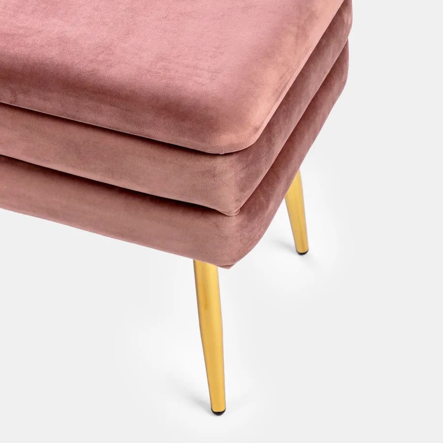 Panca contenitore 50x35 cm in velluto rosa antico gambe oro - Bloom