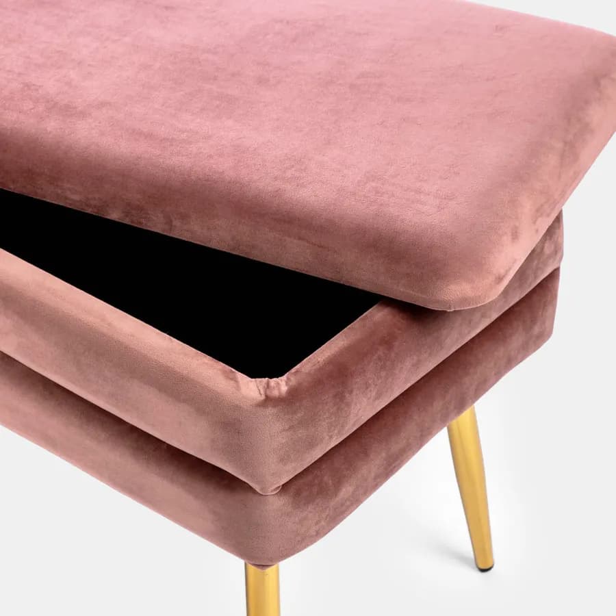 Panca contenitore 50x35 cm in velluto rosa antico gambe oro - Bloom
