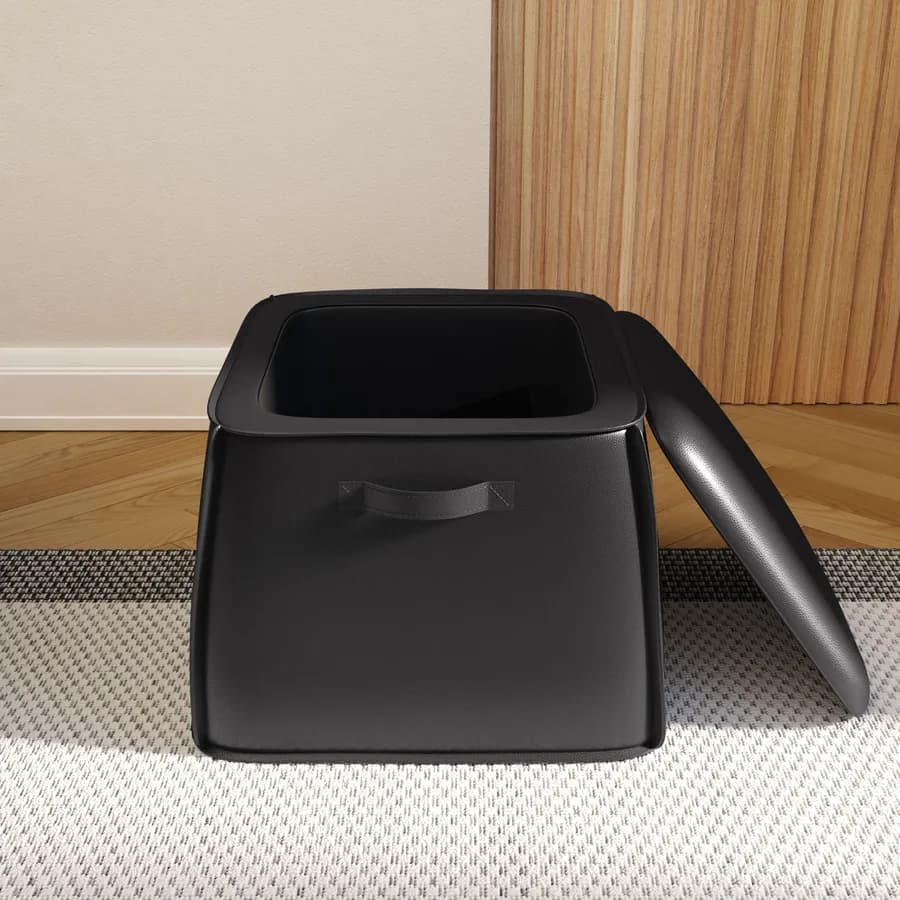 Pouf contenitore 50x40h cm in similpelle nero - Furundo