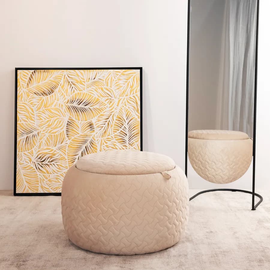 Pouf contenitore 56 cm con vassoio in velluto crema - Gildas
