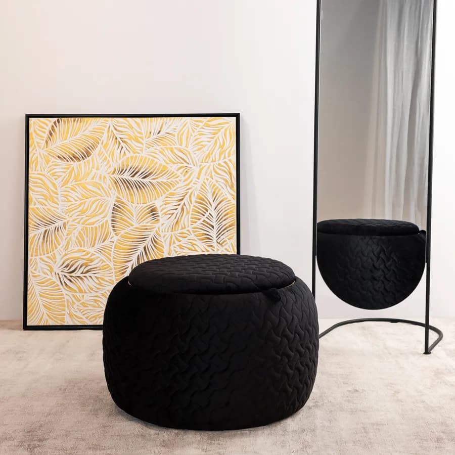 Pouf contenitore 56 cm con vassoio in velluto nero - Gildas