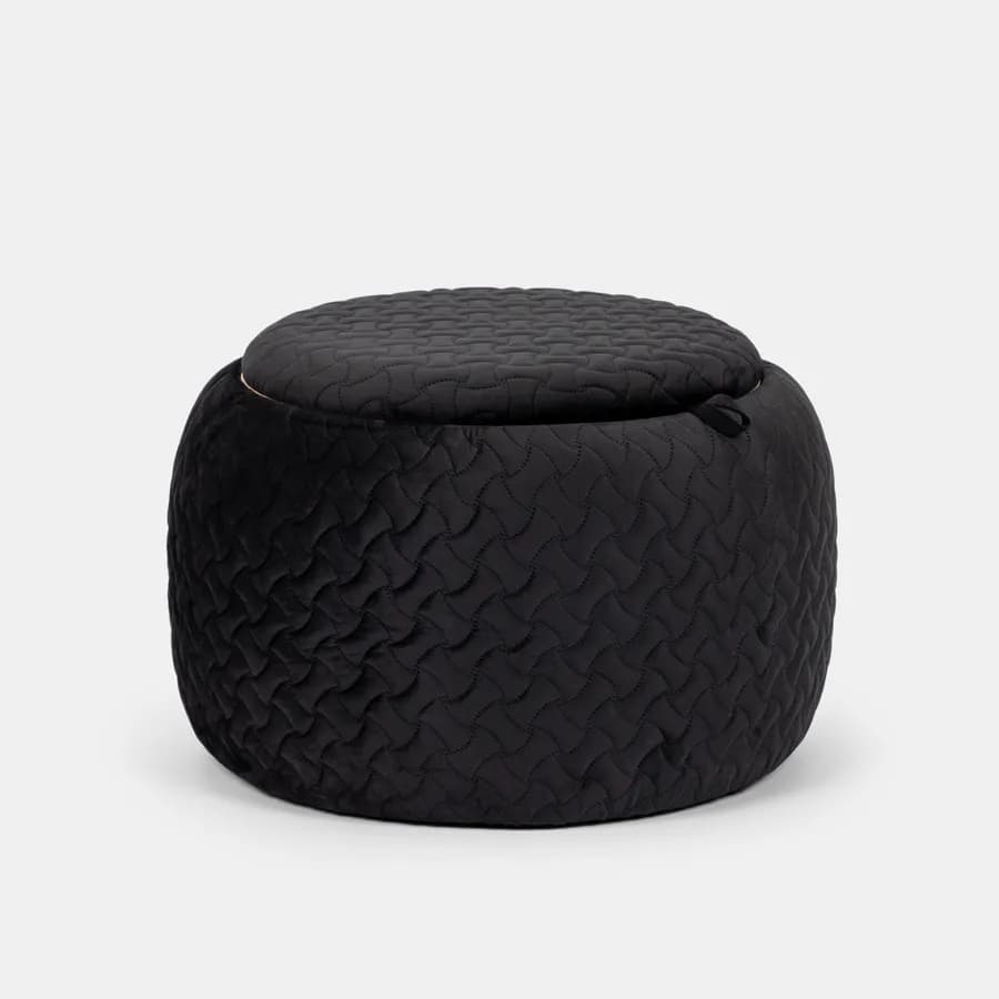 Pouf contenitore 56 cm con vassoio in velluto nero - Gildas