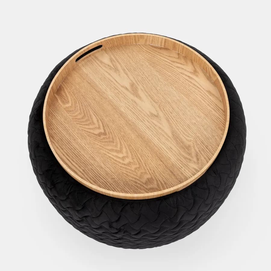 Pouf contenitore 56 cm con vassoio in velluto nero - Gildas