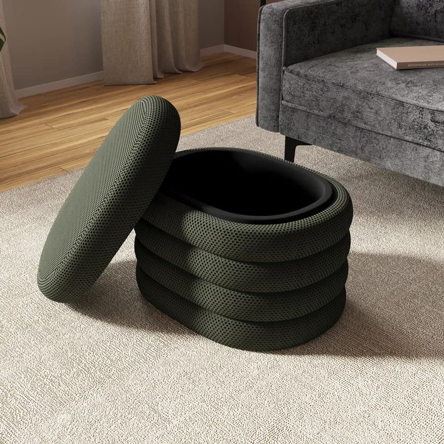 Pouf contenitore 59x45 cm in tessuto mesh verde scuro - Delmar