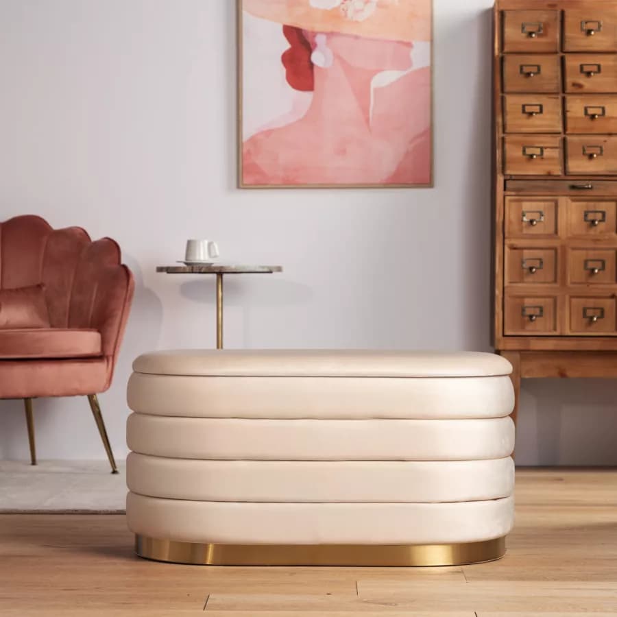 Panca contenitore 80x42 cm in velluto crema - Bloom
