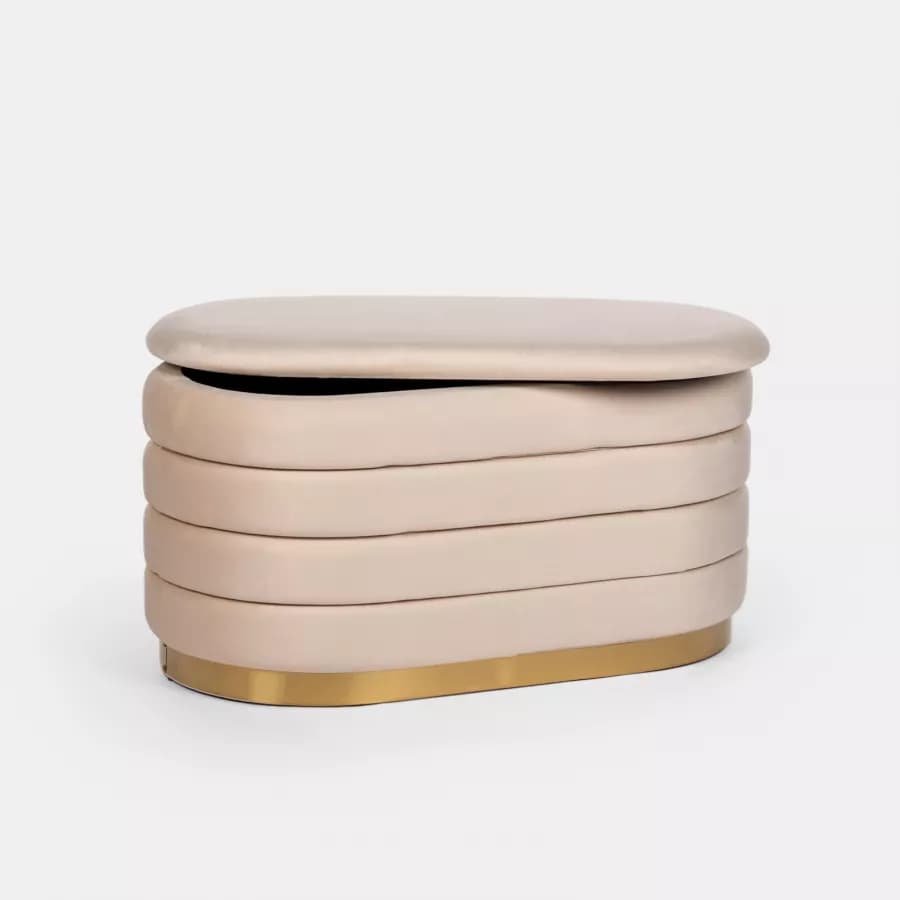 Panca contenitore 80x42 cm in velluto crema - Bloom