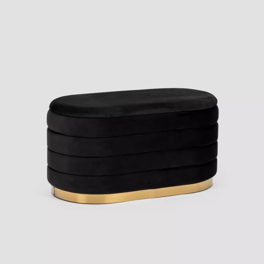 Panca contenitore 80x42 cm in velluto nero - Bloom