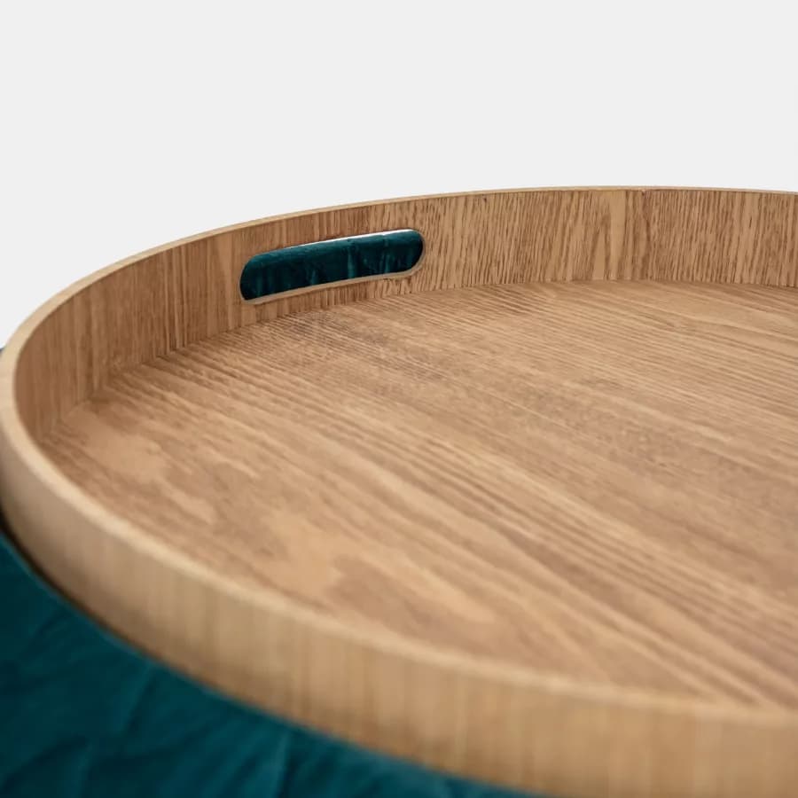 Pouf contenitore con vassoio 56 cm in velluto blu petrolio - Gildas