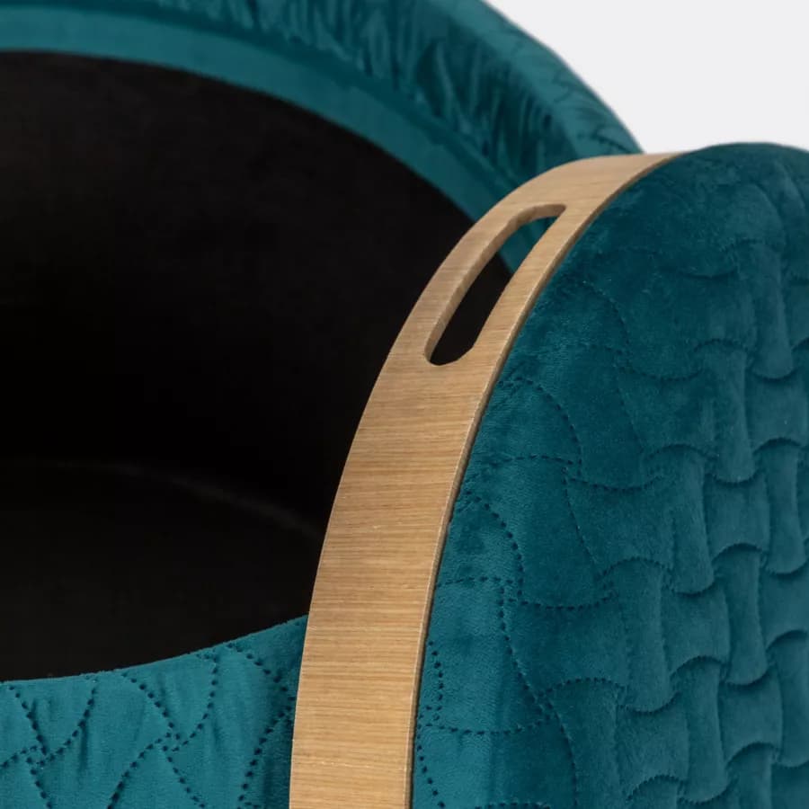 Pouf contenitore con vassoio 56 cm in velluto blu petrolio - Gildas