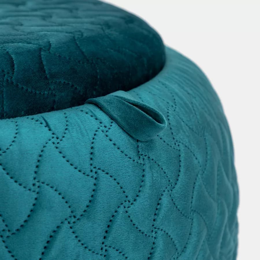 Pouf contenitore con vassoio 56 cm in velluto blu petrolio - Gildas