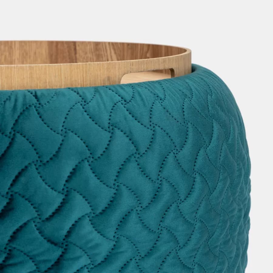 Pouf contenitore con vassoio 56 cm in velluto blu petrolio - Gildas