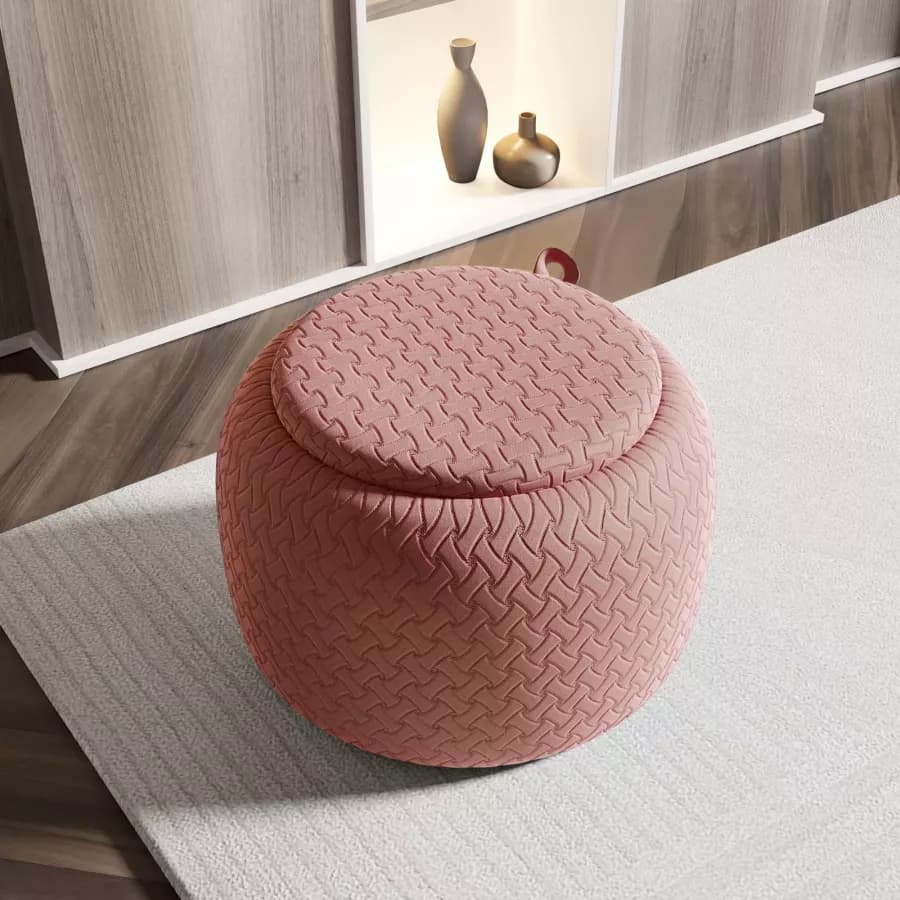 Pouf contenitore 56 cm con vassoio in velluto rosa antico - Gildas