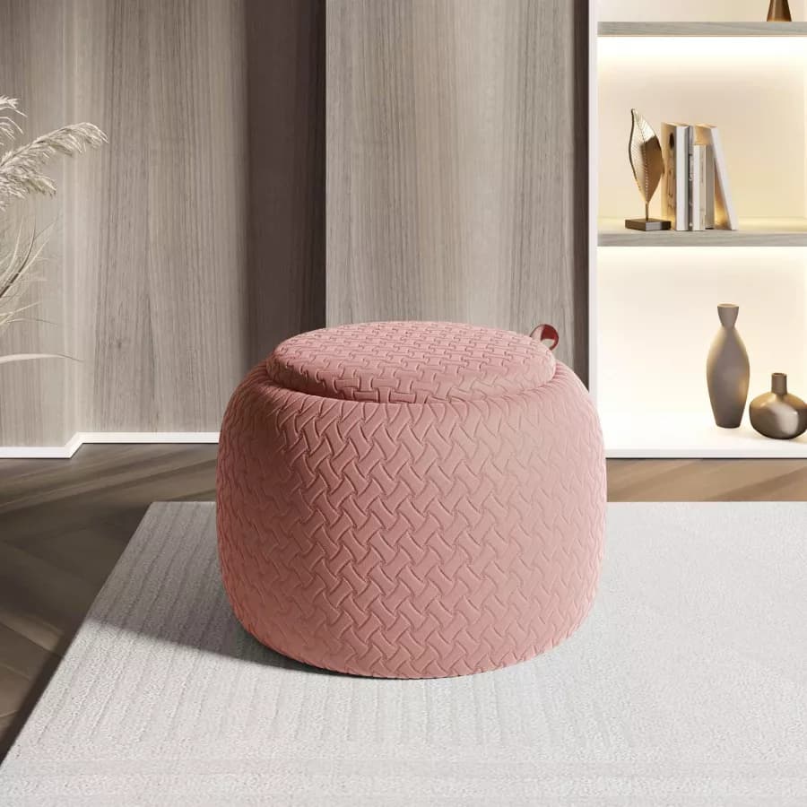 Pouf contenitore 56 cm con vassoio in velluto rosa antico - Gildas