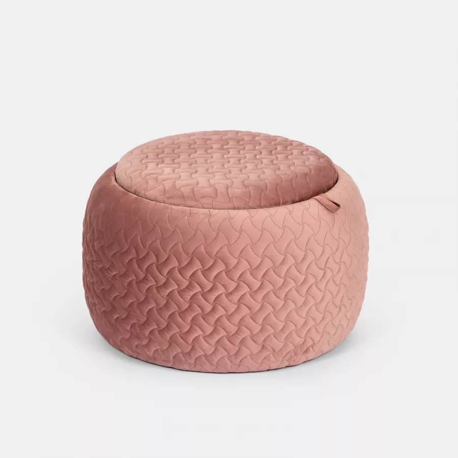 Pouf contenitore 56 cm con vassoio in velluto rosa antico - Gildas