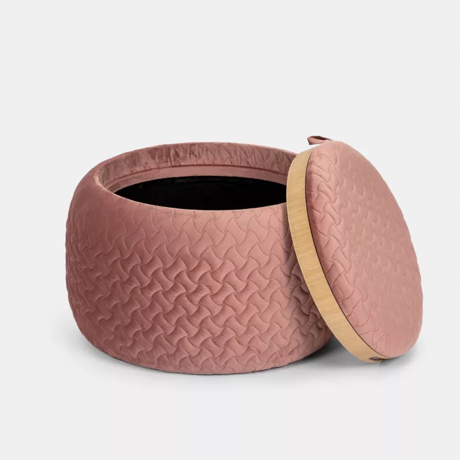 Pouf contenitore 56 cm con vassoio in velluto rosa antico - Gildas