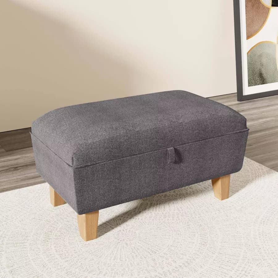 Panca contenitore maxi 71 cm in tessuto grigio scuro con gambe in legno - Brom
