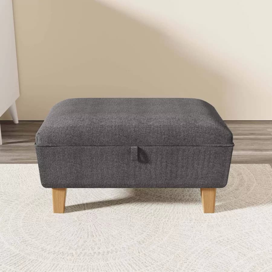 Panca contenitore maxi 71 cm in tessuto grigio scuro con gambe in legno - Brom