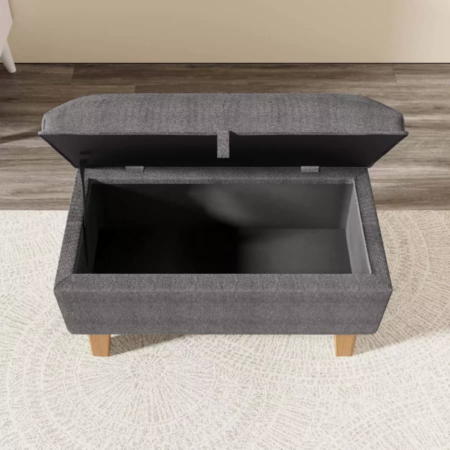 Panca contenitore maxi 71 cm in tessuto grigio scuro con gambe in legno - Brom