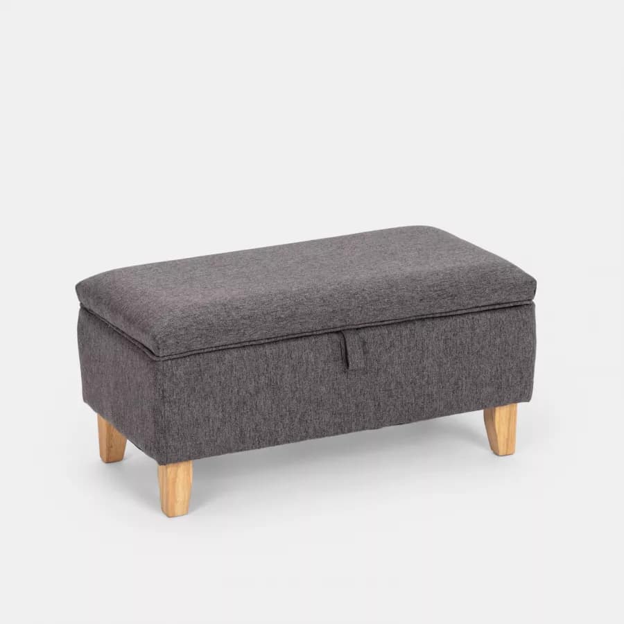 Panca contenitore maxi 71 cm in tessuto grigio scuro con gambe in legno - Brom