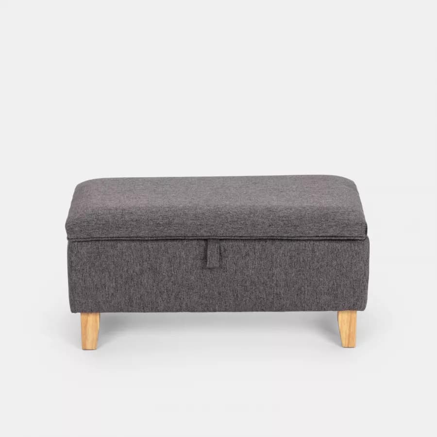 Panca contenitore maxi 71 cm in tessuto grigio scuro con gambe in legno - Brom
