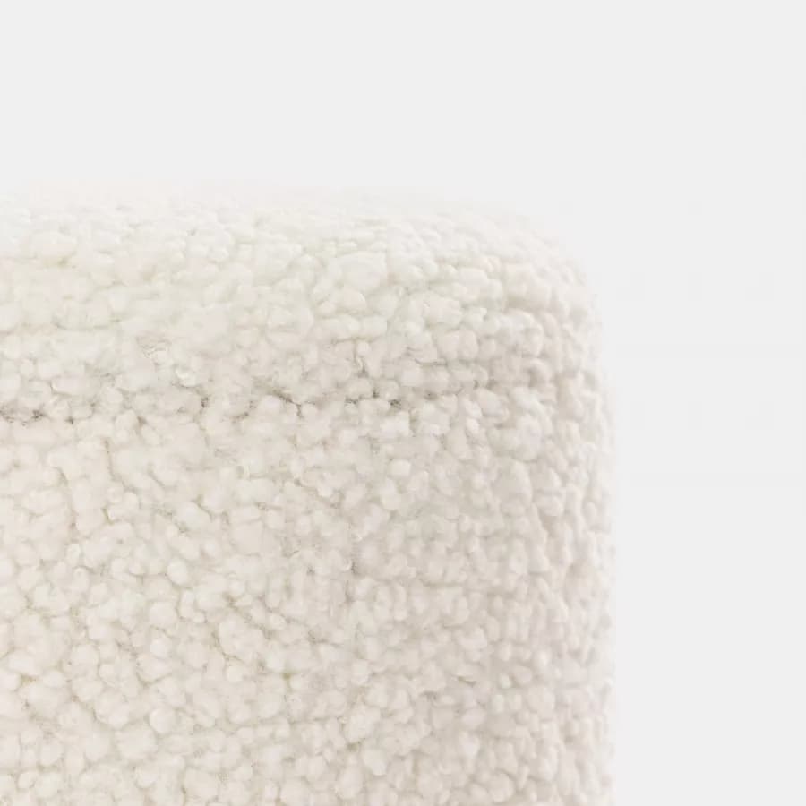 Pouf contenitore 37 cm in tessuto teddy bianco con base in legno - Remy