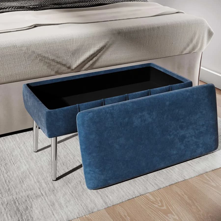 Panca contenitore 79,5 cm in velluto blu notte - Cortys