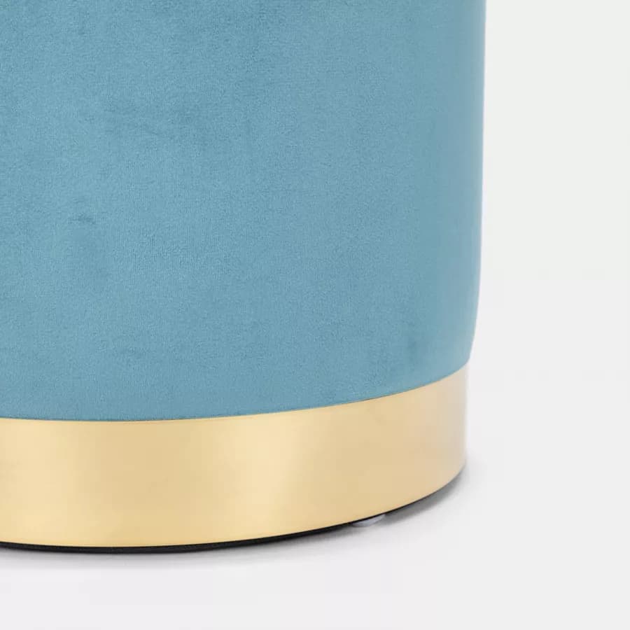 Pouf contenitore 29 cm effetto velluto celeste con base oro - Elenor