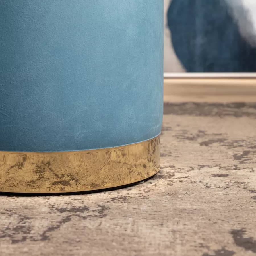 Pouf contenitore 29 cm effetto velluto celeste con base oro - Elenor