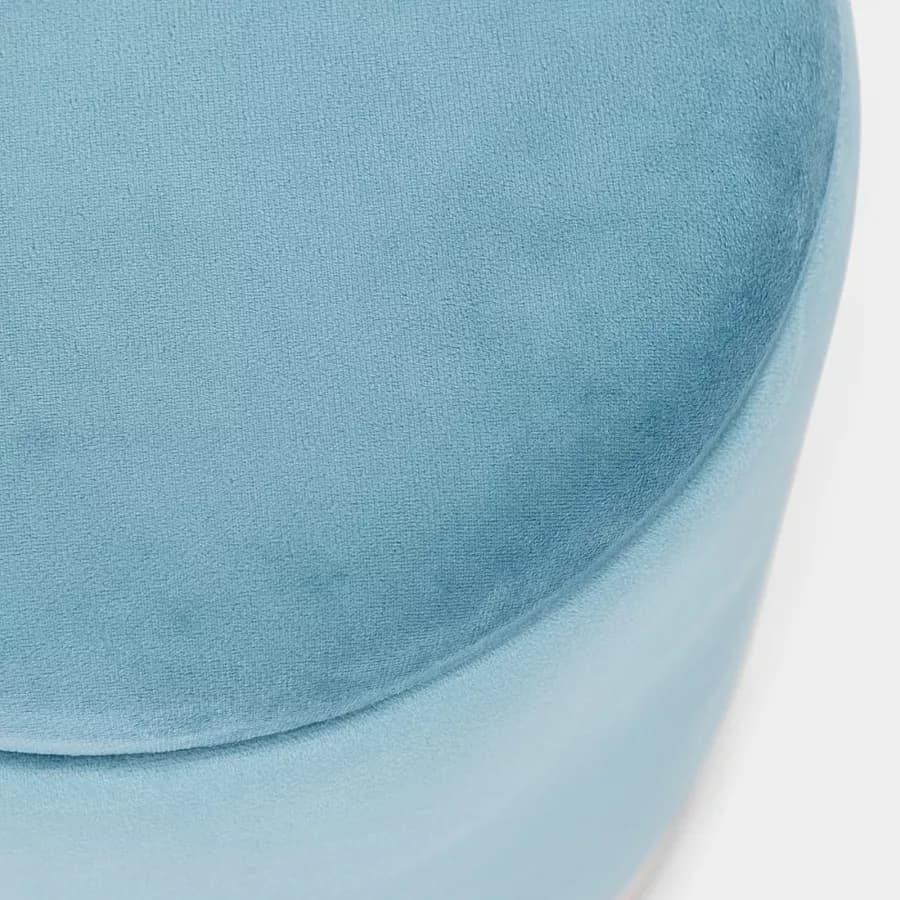 Pouf contenitore 29 cm effetto velluto celeste con base oro - Elenor