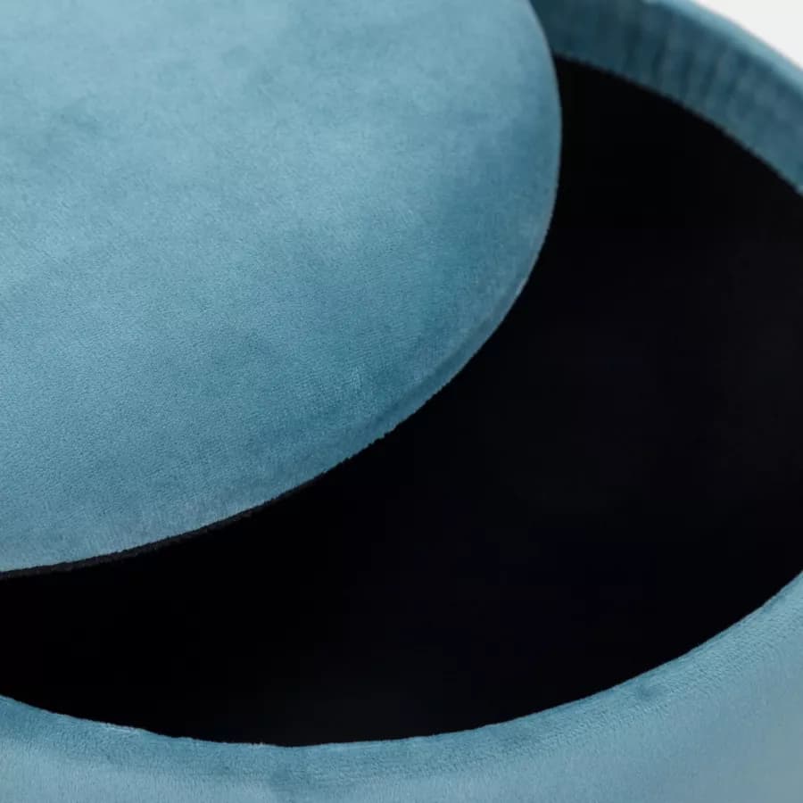 Pouf contenitore 29 cm effetto velluto celeste con base oro - Elenor