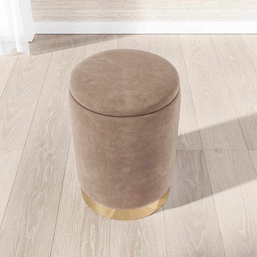 Pouf contenitore 29 cm effetto velluto chocolat con base oro - Elenor
