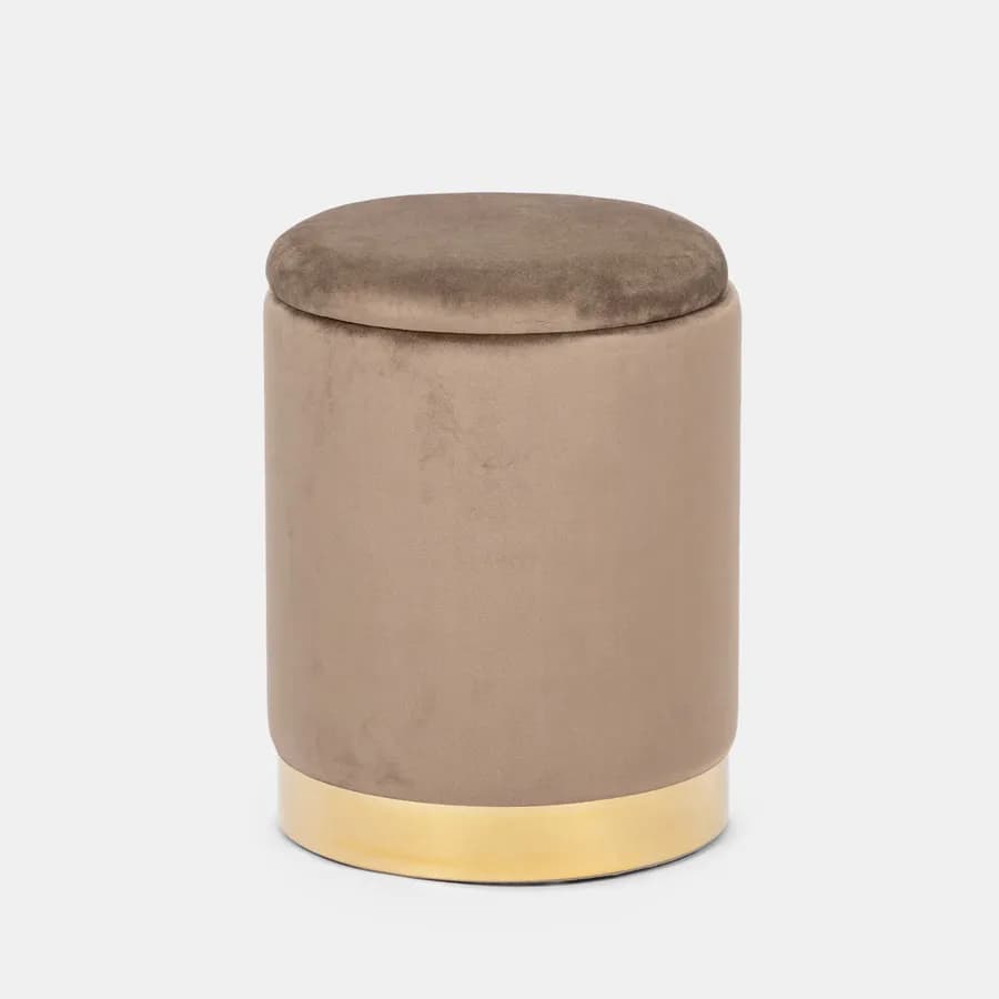 Pouf contenitore 29 cm effetto velluto chocolat con base oro - Elenor