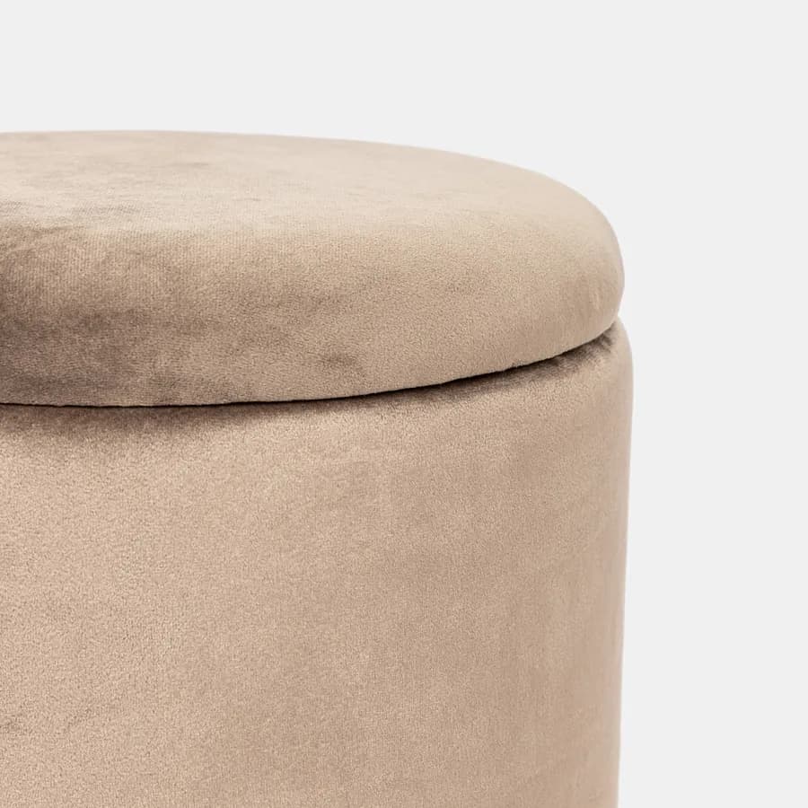 Pouf contenitore 29 cm effetto velluto chocolat con base oro - Elenor