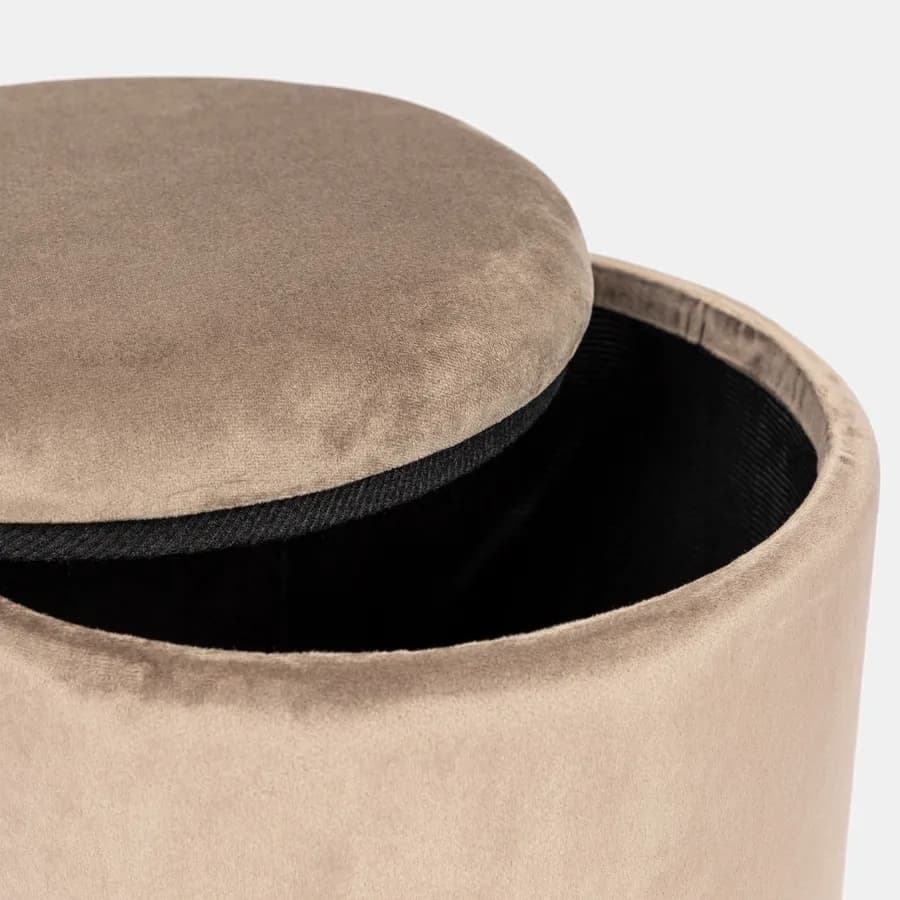 Pouf contenitore 29 cm effetto velluto chocolat con base oro - Elenor