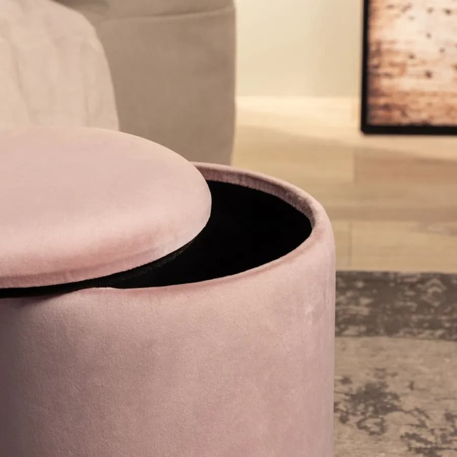 Pouf contenitore 29 cm effetto velluto glicine con base oro - Elenor