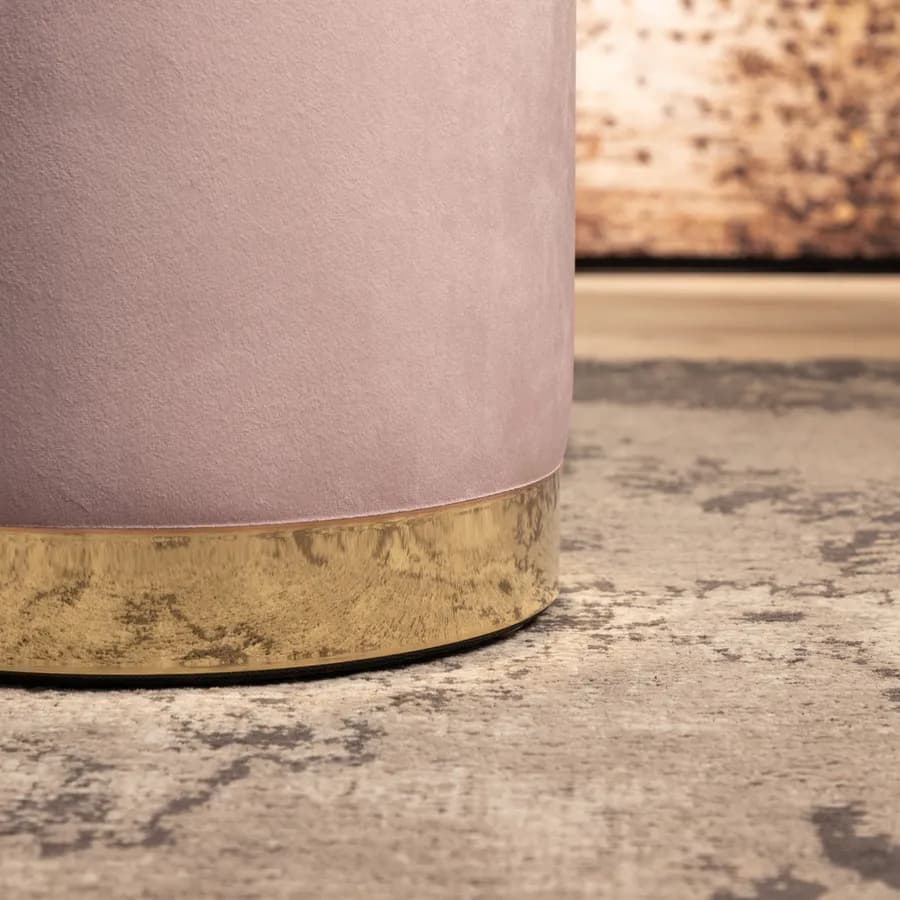 Pouf contenitore 29 cm effetto velluto glicine con base oro - Elenor
