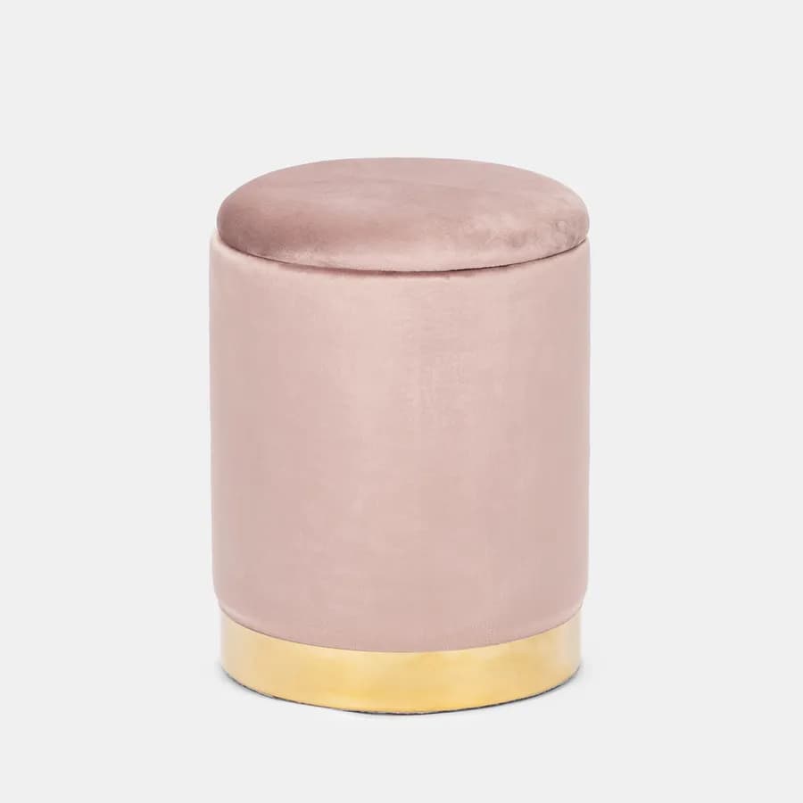 Pouf contenitore 29 cm effetto velluto glicine con base oro - Elenor