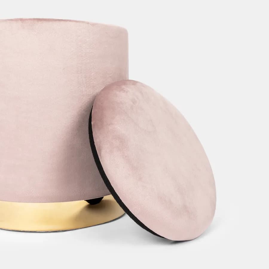 Pouf contenitore 29 cm effetto velluto glicine con base oro - Elenor