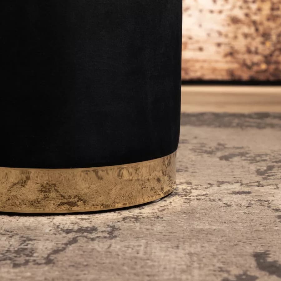 Pouf contenitore 29 cm effetto velluto nero con base oro - Elenor