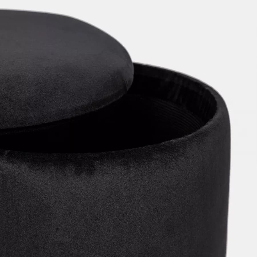 Pouf contenitore 29 cm effetto velluto nero con base oro - Elenor