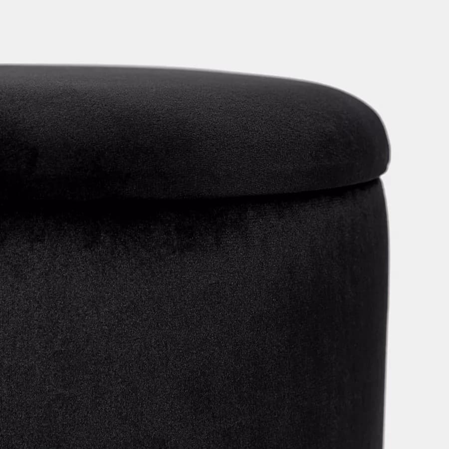 Pouf contenitore 29 cm effetto velluto nero con base oro - Elenor