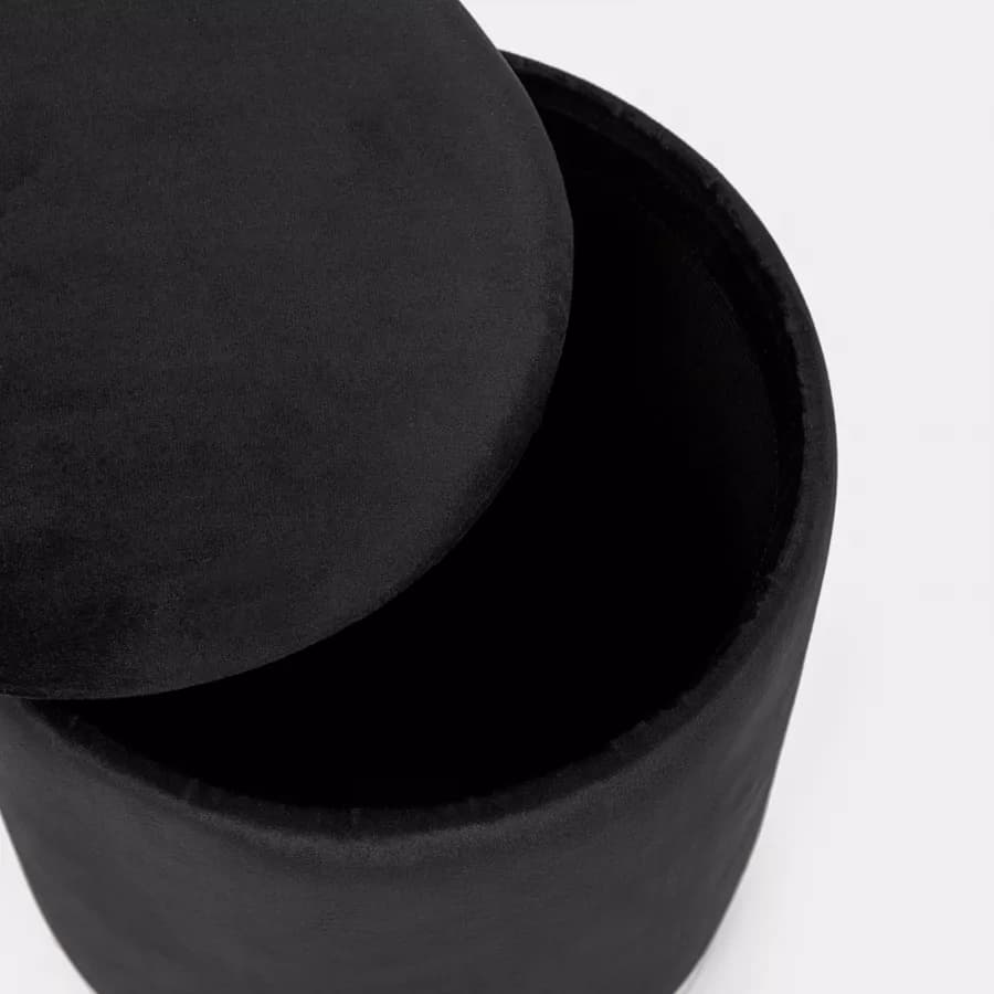 Pouf contenitore 29 cm effetto velluto nero con base oro - Elenor