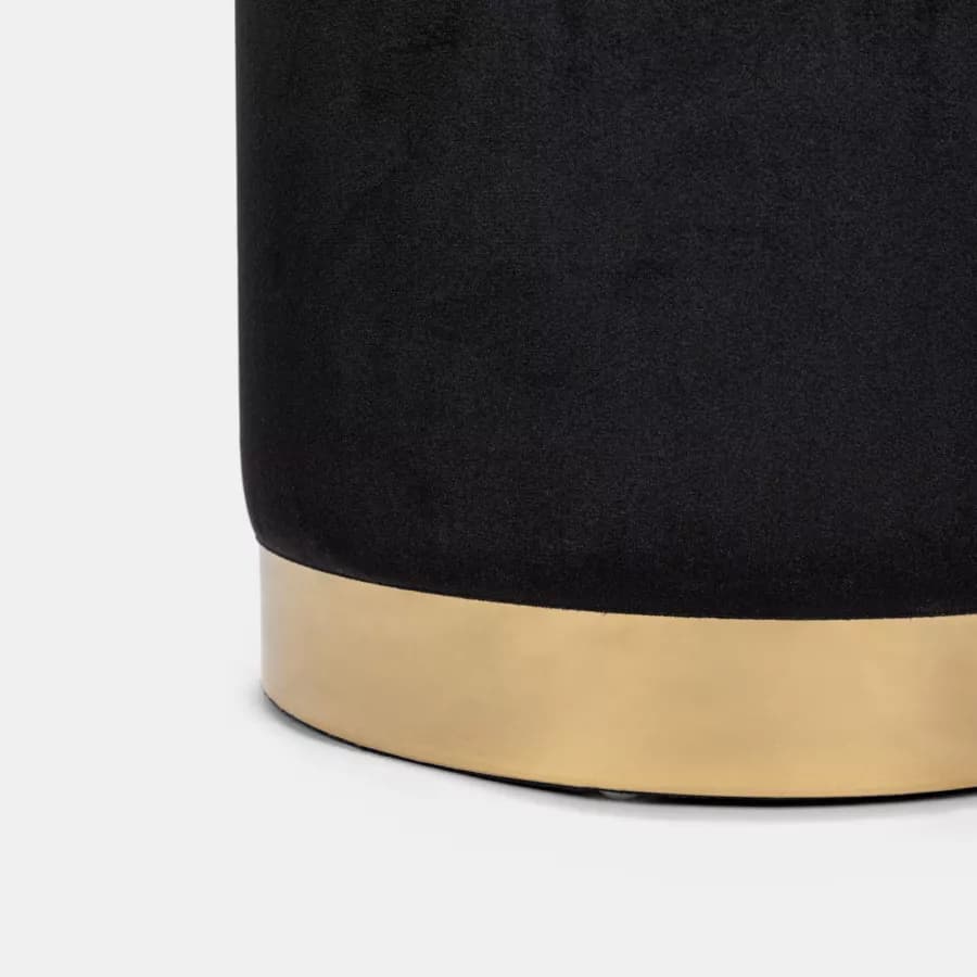 Pouf contenitore 29 cm effetto velluto nero con base oro - Elenor
