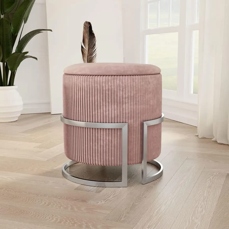 Pouf contenitore 42 cm in velluto rosa antico - Albatros