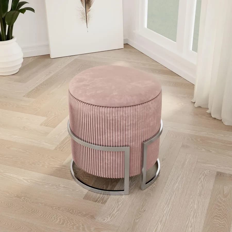 Pouf contenitore 42 cm in velluto rosa antico - Albatros