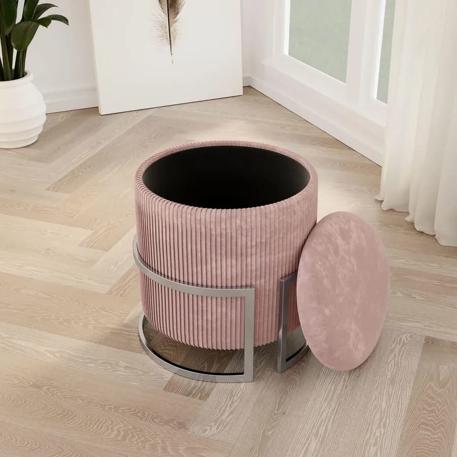 Pouf contenitore 42 cm in velluto rosa antico - Albatros